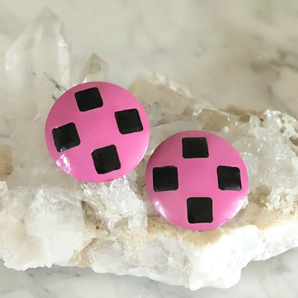 Vintage Black + Pink Metal Studs
